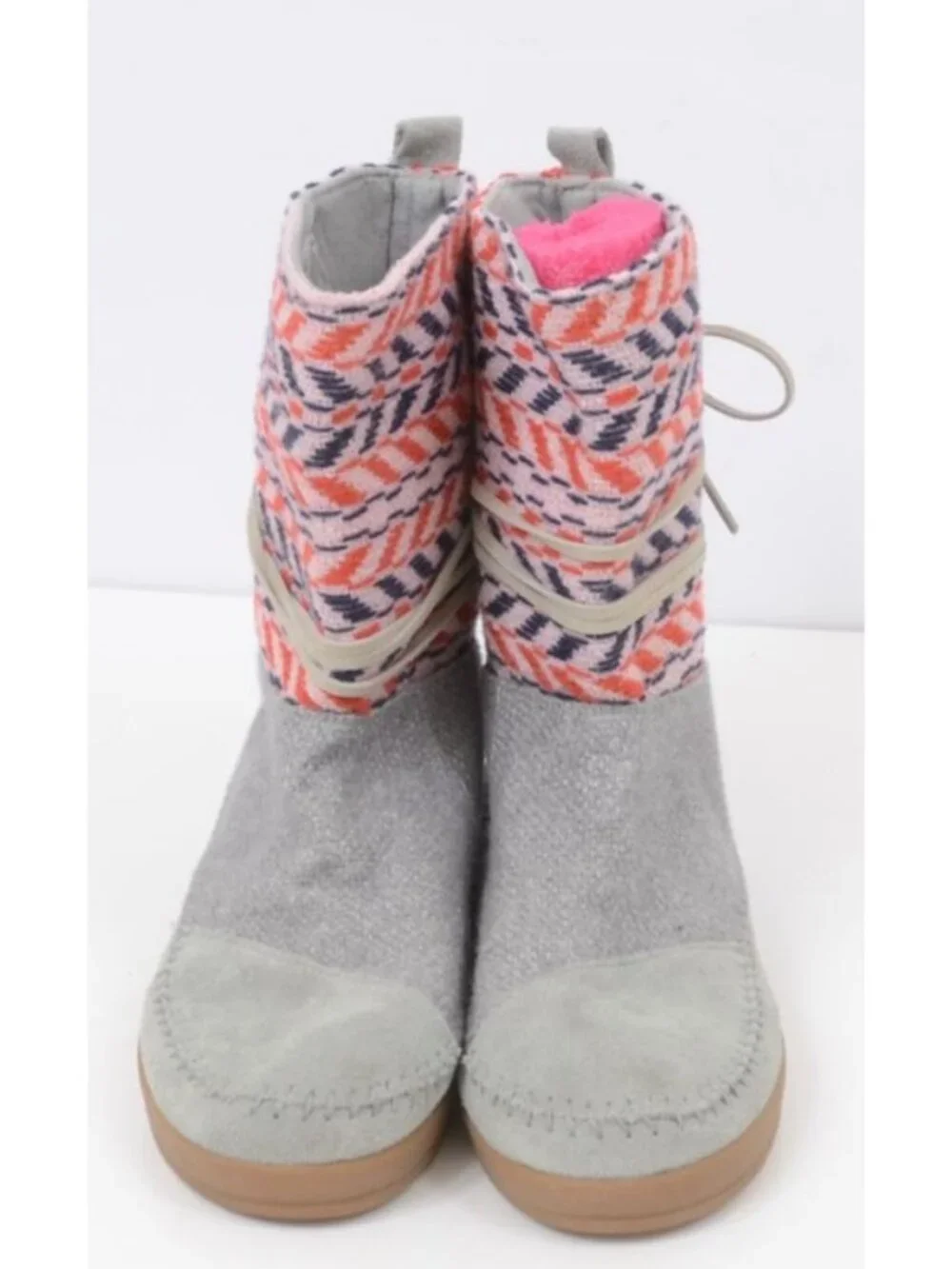 Toms Nepal Women's 9 Grey Leather Suede Faux Shearling Pull On Ankle Boots